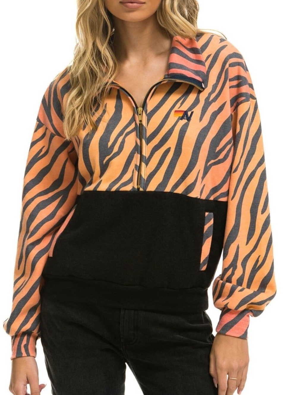 Aviator Nation Fleece Unisex Half Zip Color Block Jacket - Tiger - Picture 6 of 6